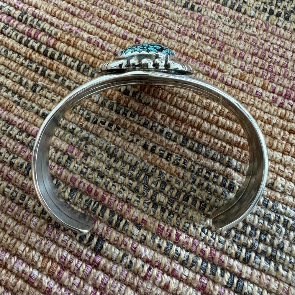 Native American Genuine Turquoise and Sterling Silver Cuff - Picture 6 of 8
